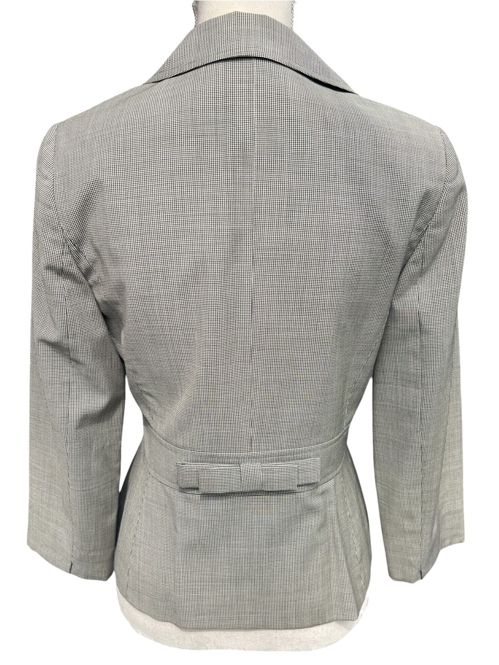 Ann Taylor Black/Cream Houndstooth 2 Button Bow at Back Blazer (6P)